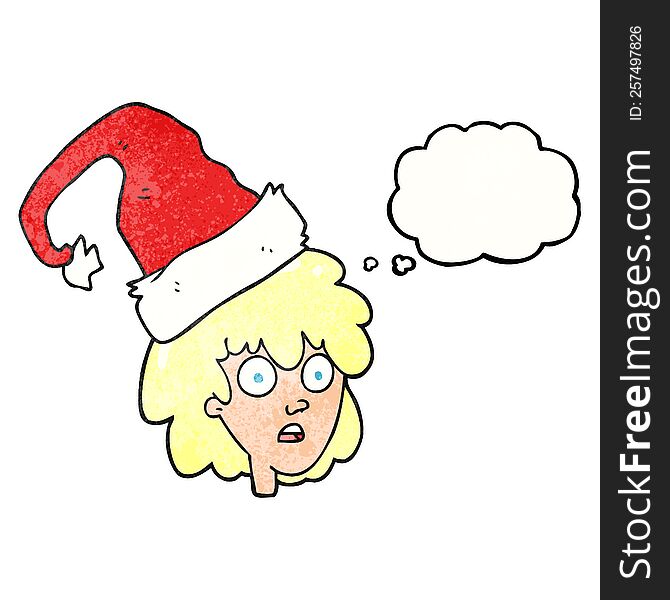Thought Bubble Textured Cartoon Woman With Santa Hat