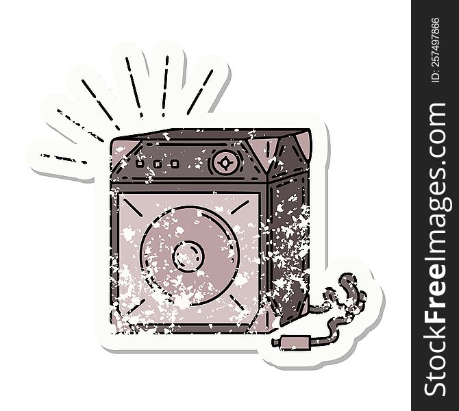 Grunge Sticker Of Tattoo Style Guitar Amplifier