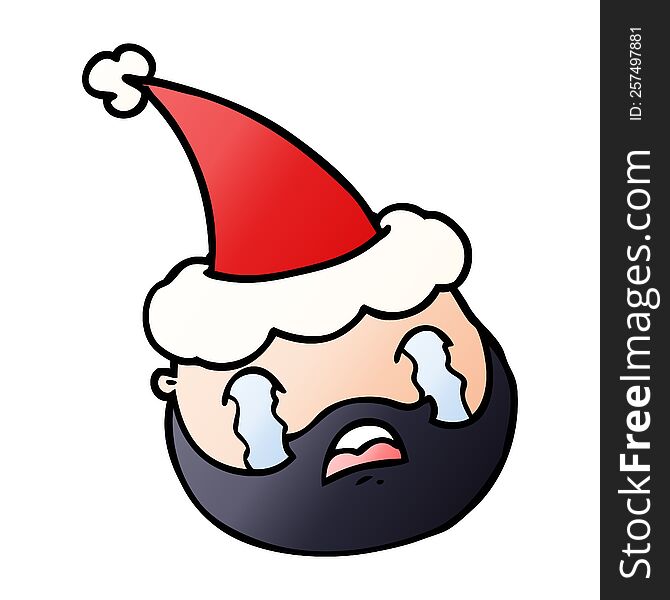 Gradient Cartoon Of A Male Face With Beard Wearing Santa Hat