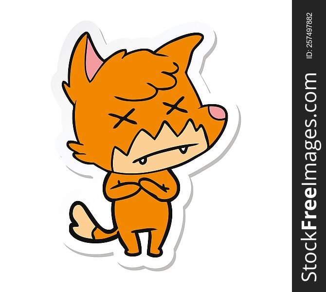 sticker of a cartoon cross eyed fox
