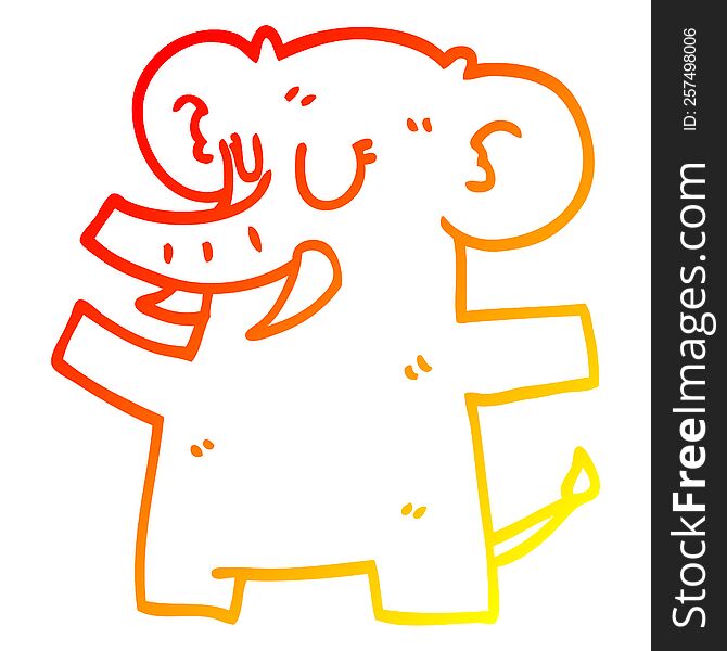 Warm Gradient Line Drawing Cartoon Standing Elephant