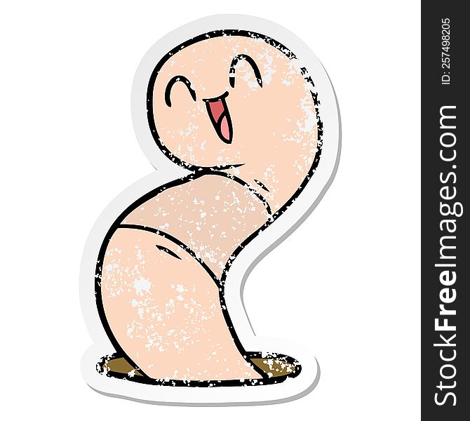 Distressed Sticker Of A Cartoon Happy Worm