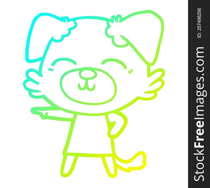 cold gradient line drawing of a cartoon dog in dress pointing