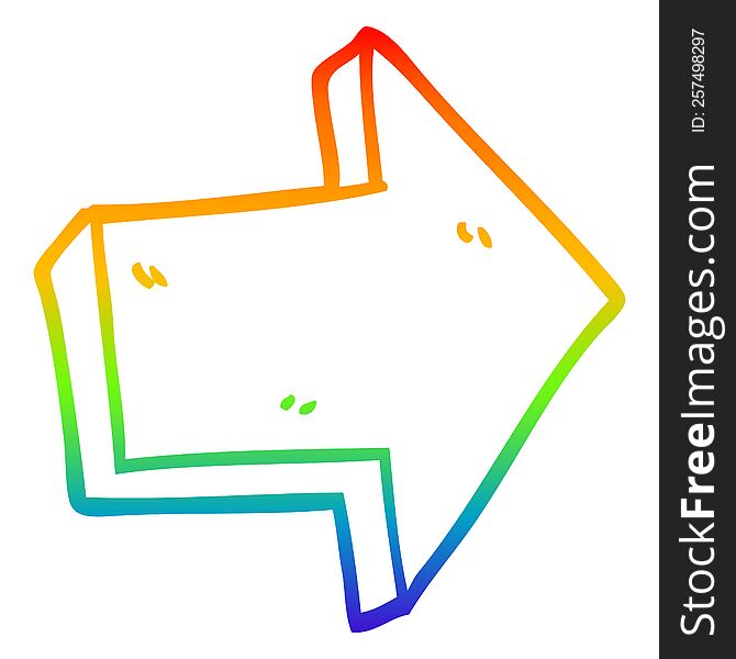 rainbow gradient line drawing of a cartoon red arrow