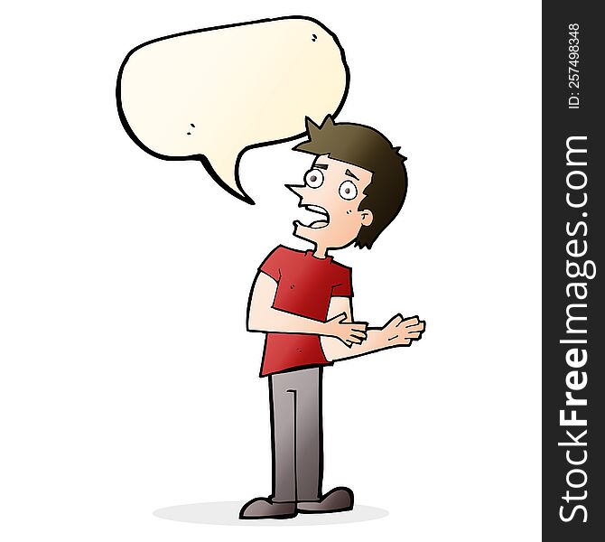 Cartoon Man Making Excuses With Speech Bubble