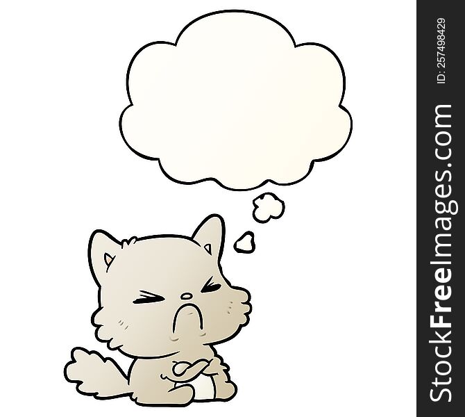 Cartoon Angry Cat And Thought Bubble In Smooth Gradient Style