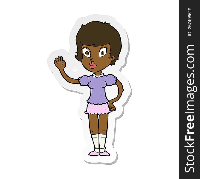 Sticker Of A Cartoon Pretty Girl Waving