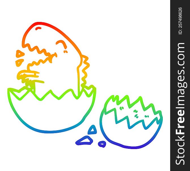 rainbow gradient line drawing of a dinosaur hatching from egg