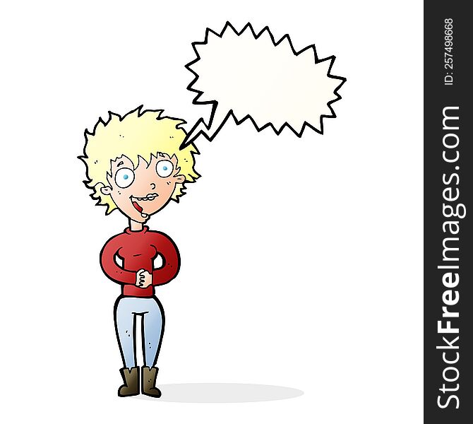 Cartoon Crazy Excited Woman With Speech Bubble