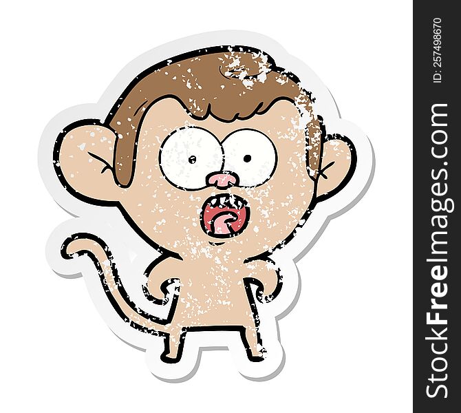 Distressed Sticker Of A Cartoon Shocked Monkey