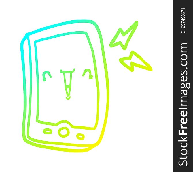 cold gradient line drawing of a cute cartoon mobile phone