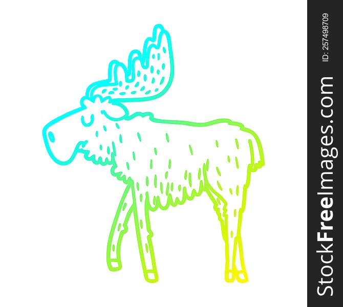 cold gradient line drawing of a cartoon moose