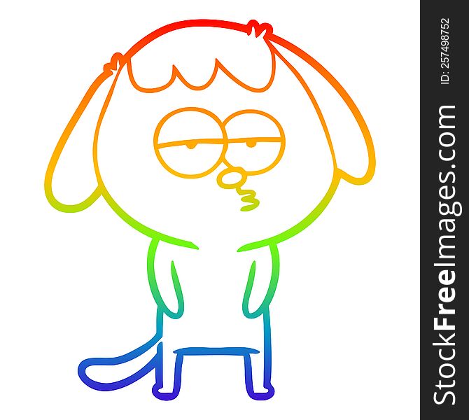 Rainbow Gradient Line Drawing Cartoon Tired Dog