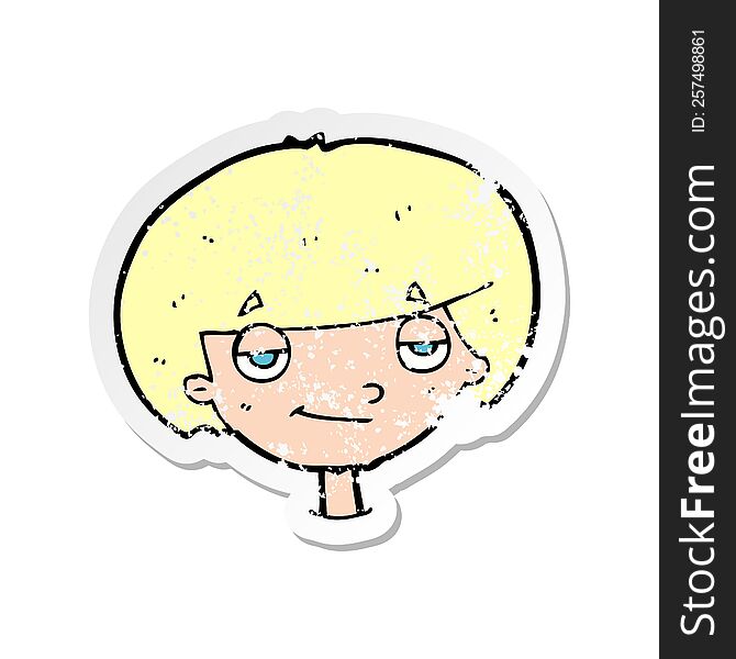 retro distressed sticker of a cartoon smug looking boy