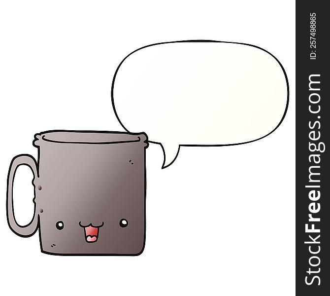 Cartoon Cup And Speech Bubble In Smooth Gradient Style