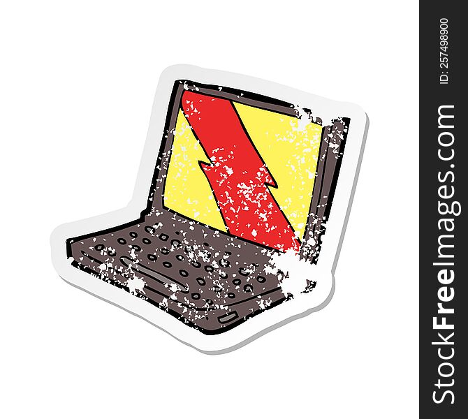 Retro Distressed Sticker Of A Cartoon Laptop Computer