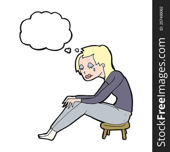 cartoon crying woman with thought bubble