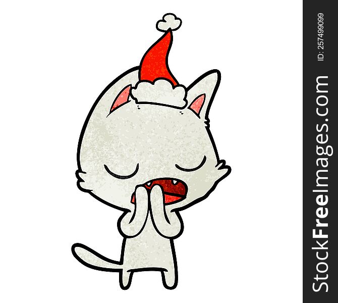 Talking Cat Textured Cartoon Of A Wearing Santa Hat