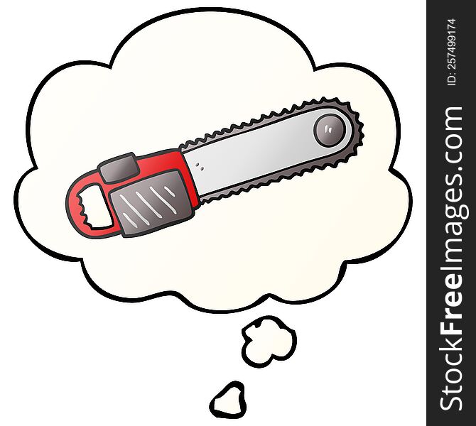 cartoon chainsaw with thought bubble in smooth gradient style