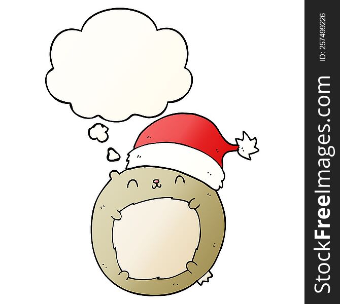 cute cartoon christmas bear with thought bubble in smooth gradient style