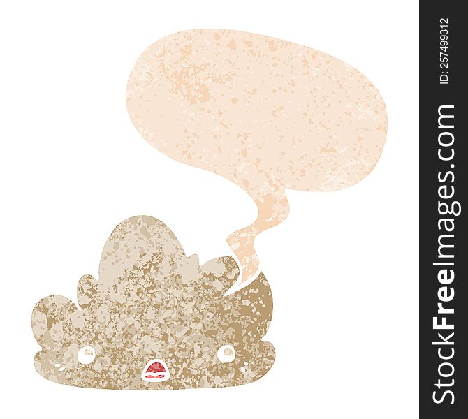 Cute Cartoon Cloud And Speech Bubble In Retro Textured Style