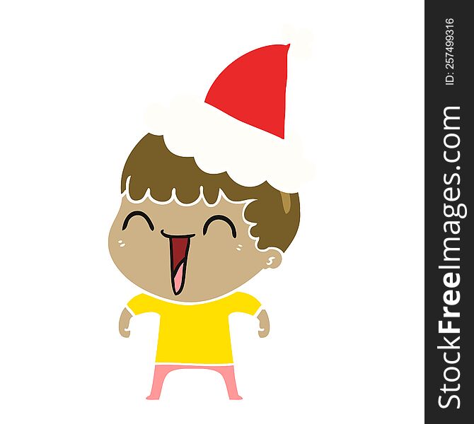 hand drawn flat color illustration of a happy man wearing santa hat