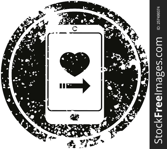 dating app on cell phone circular distressed symbol