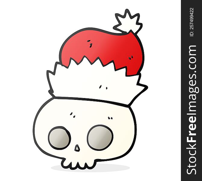 Cartoon Skull Wearing Christmas Hat