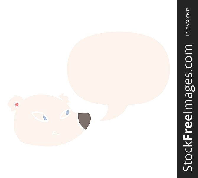 Cartoon Polar Bear Face And Speech Bubble In Retro Style