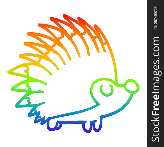 rainbow gradient line drawing of a cartoon spiky hedgehog