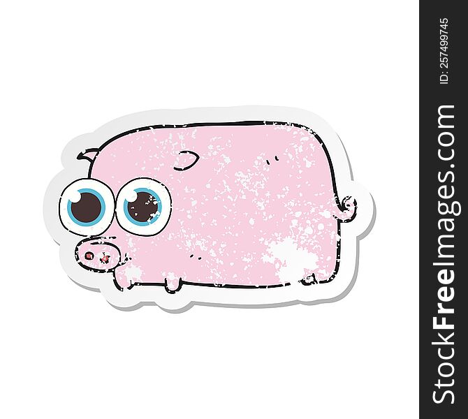 Retro Distressed Sticker Of A Cartoon Piglet With Big Pretty Eyes