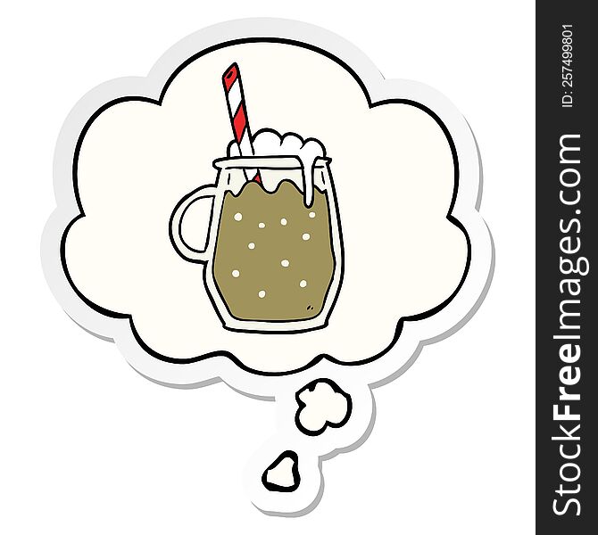 cartoon root beer with thought bubble as a printed sticker