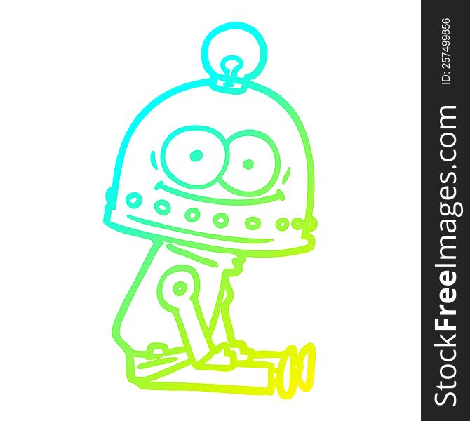 cold gradient line drawing of a happy carton robot with light bulb