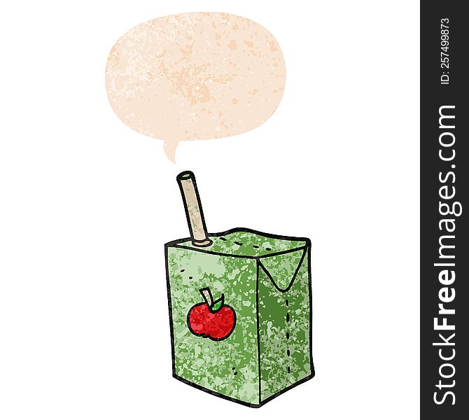 Cartoon Apple Juice Box And Speech Bubble In Retro Textured Style