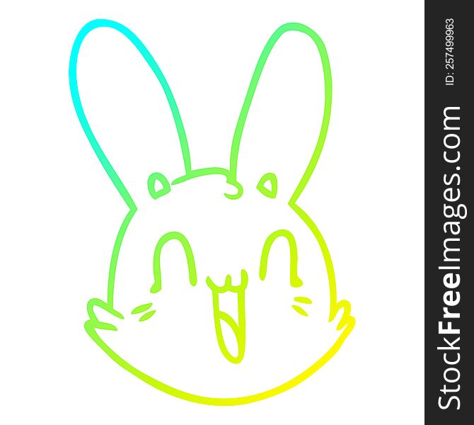 cold gradient line drawing of a cartoon crazy happy bunny face