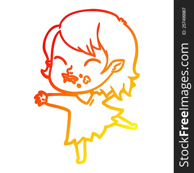 warm gradient line drawing of a cartoon vampire girl with blood on cheek