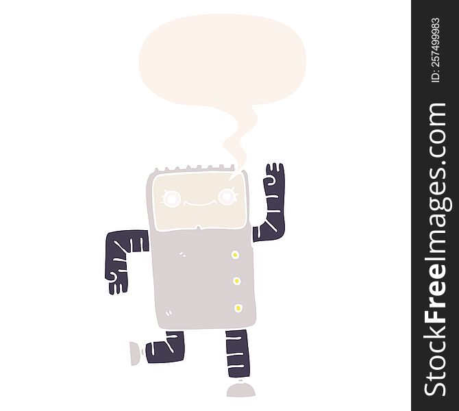 Cartoon Robot And Speech Bubble In Retro Style