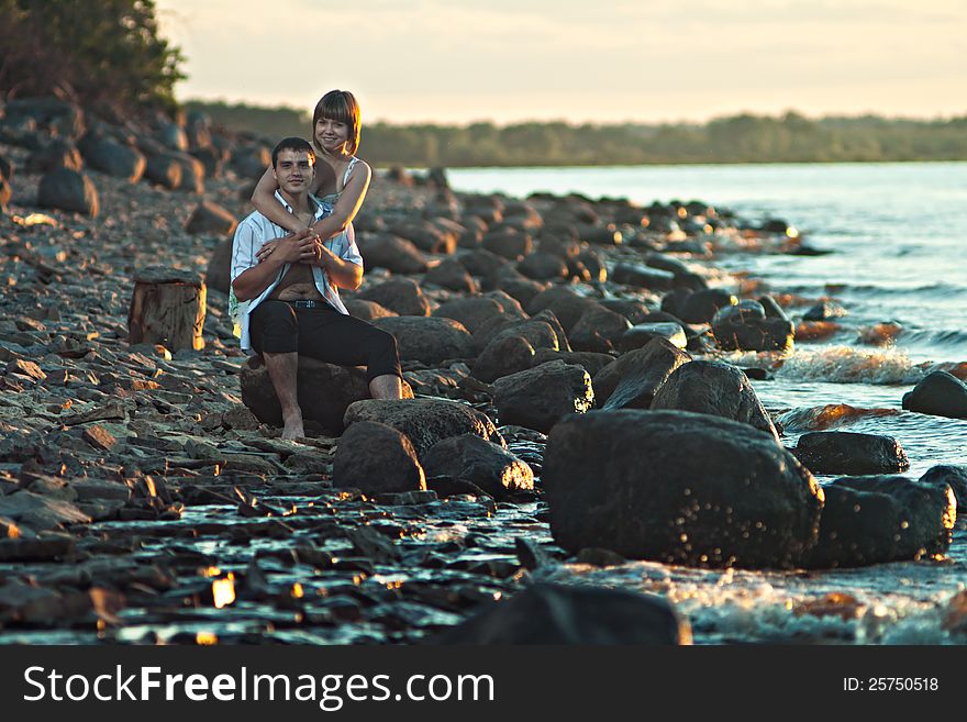 Couple in love on the lake