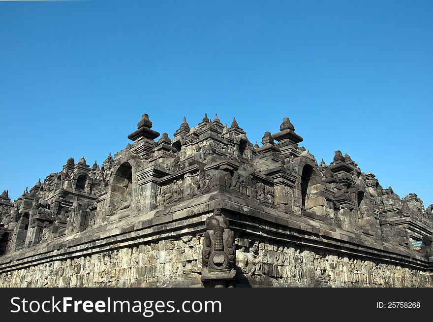 Borobudur with clear blue sky