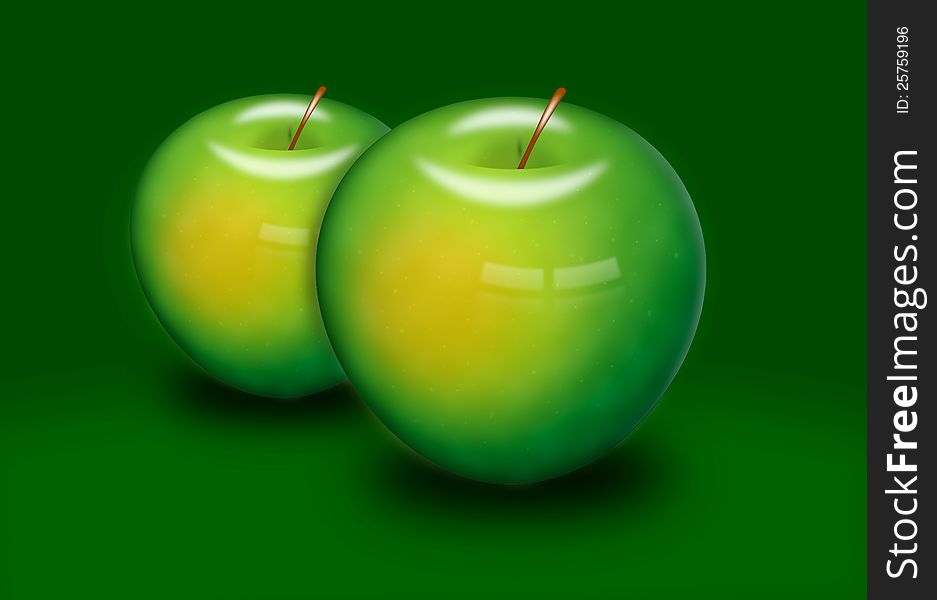 Beautiful green apple on green background