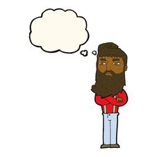 Cartoon Serious Man With Beard With Thought Bubble Stock Photo
