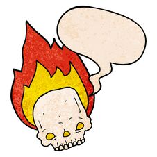 Spooky Cartoon Flaming Skull And Speech Bubble In Retro Texture Style Royalty Free Stock Images