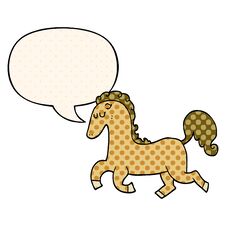 Cartoon Horse Running And Speech Bubble In Comic Book Style Stock Images