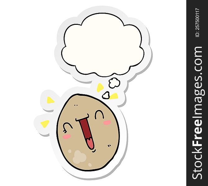Cartoon Happy Egg And Thought Bubble As A Printed Sticker