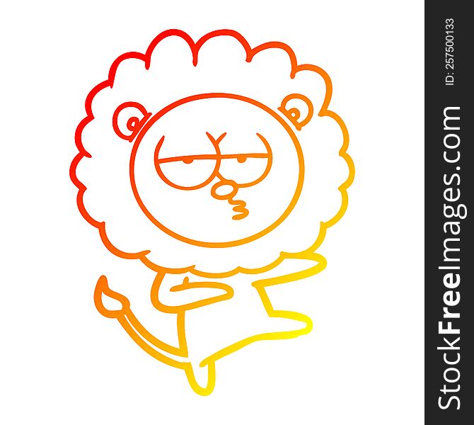 warm gradient line drawing of a cartoon bored lion dancing