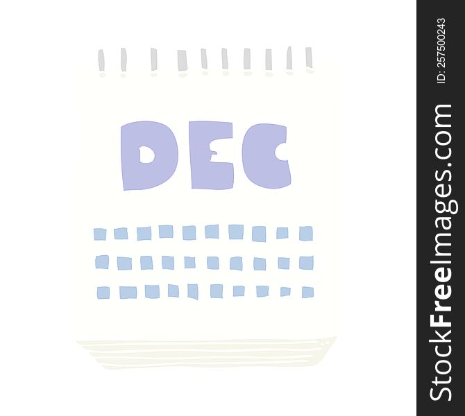 flat color illustration of a cartoon calendar showing month of december