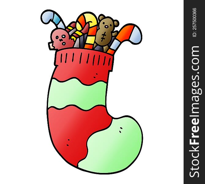 cartoon doodle christmas stocking full of toys