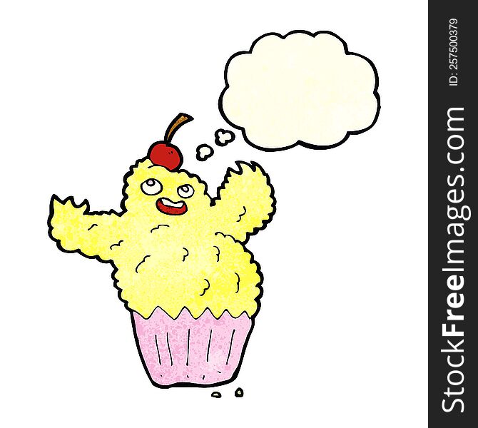 Cartoon Cupcake Monster With Thought Bubble