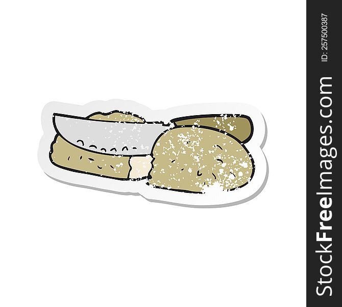 Retro Distressed Sticker Of A Cartoon Slicing Bread