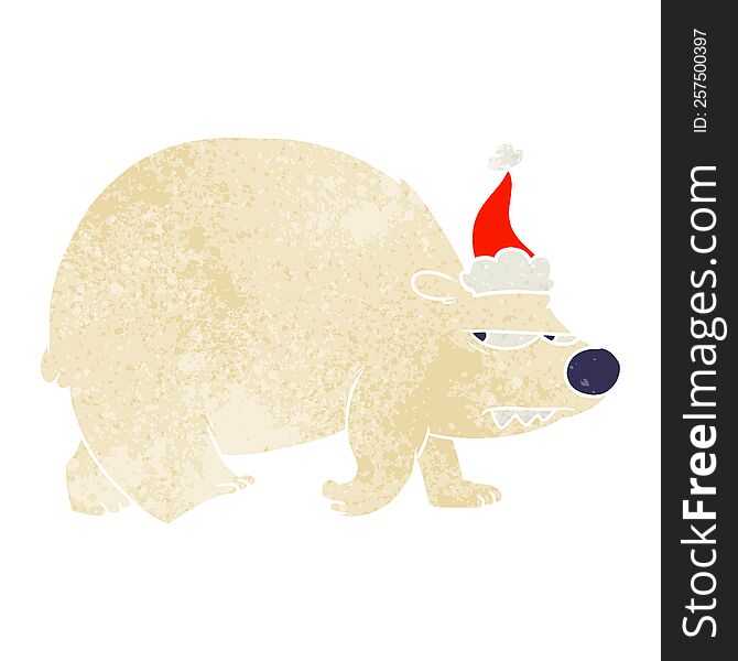 Retro Cartoon Of A Angry Polar Bear Wearing Santa Hat